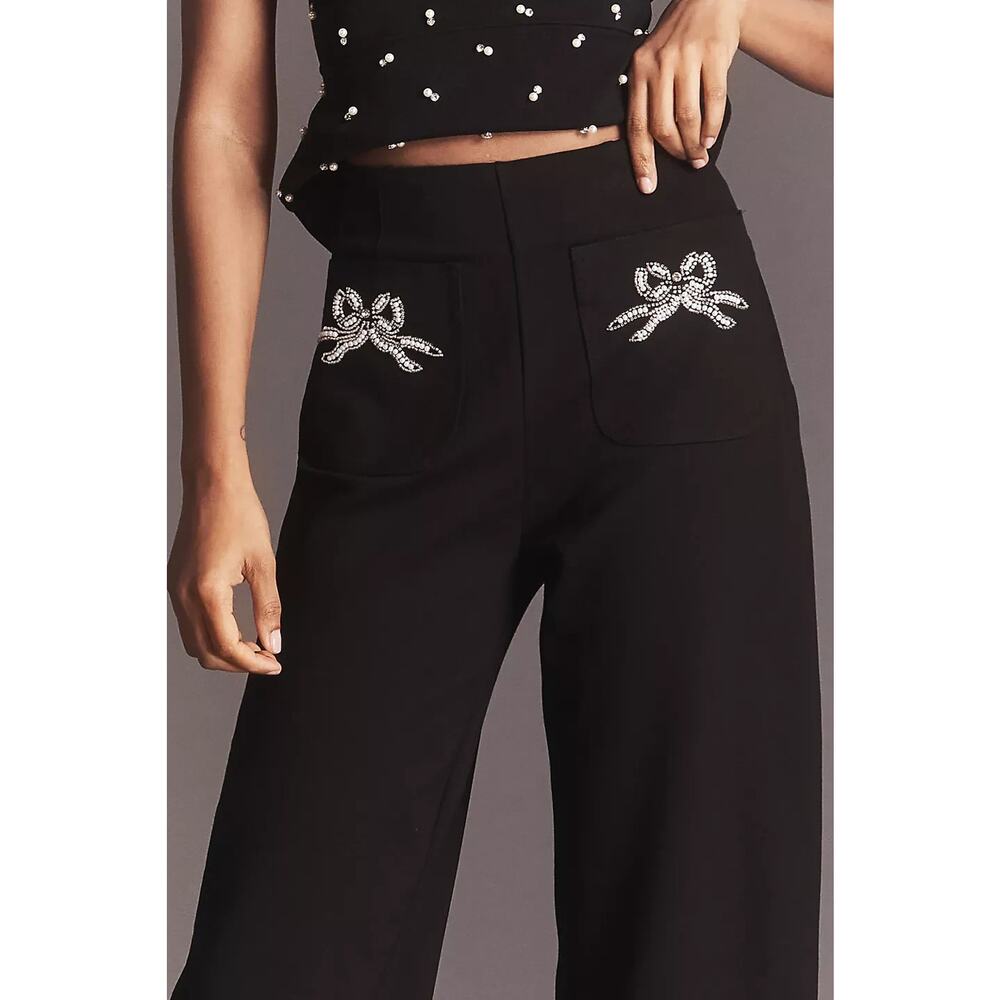 NWT Maeve The Colette Full-Length Embroidered Pocket Pants Sz 25 Black #7A609 - Picture 3 of 12